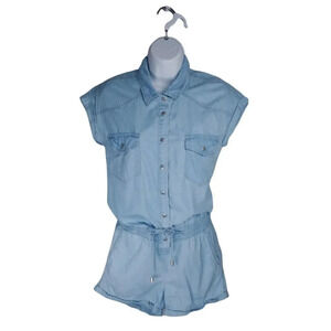 Revamped by  Sirens Denim Romper Jumpsuit Blue Cuffed Leg XS